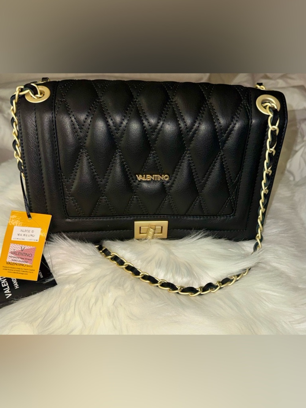 Valentino Black Quilted Shoulder Bag with Gold Chain Strap